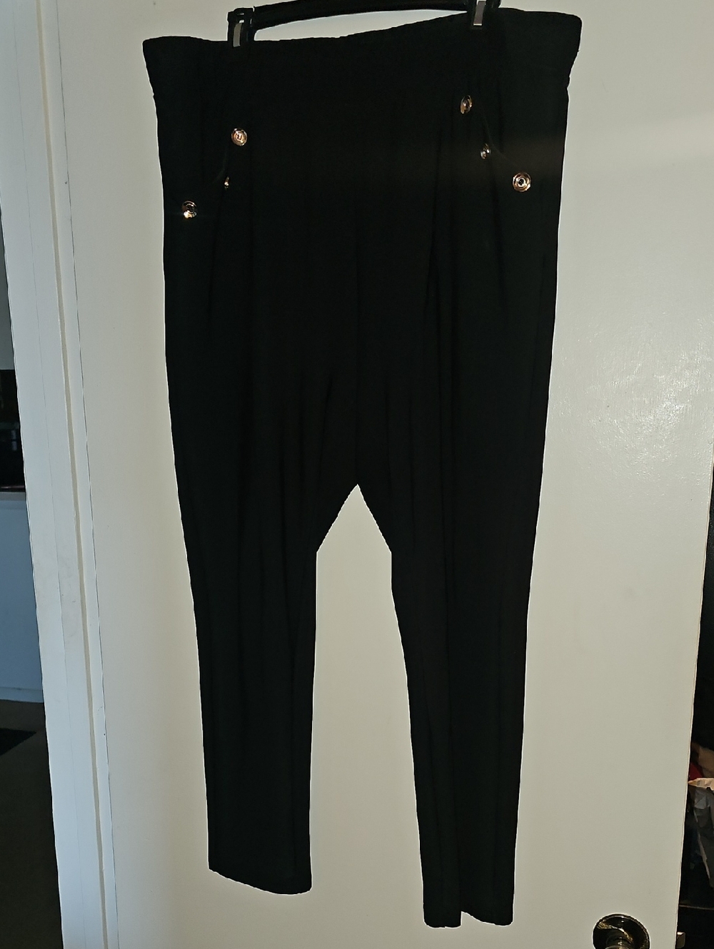 Black Women's Ankle Pants with Button Detail